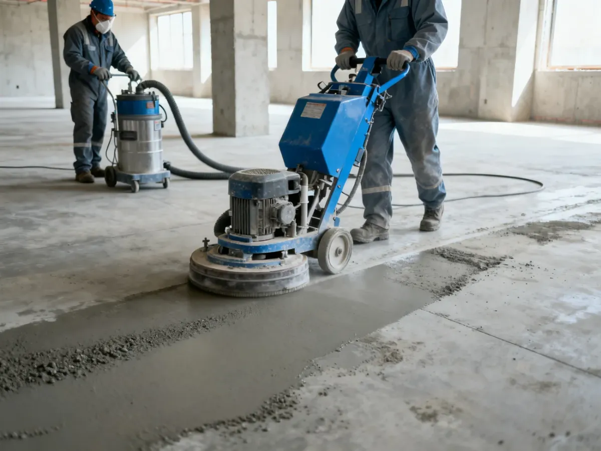 Szlifowanie i odkurzanie betonowego podłoża przed aplikacją żywicy