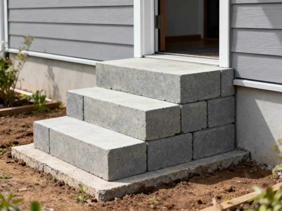 Schody wejściowe wykonane z bloczków betonowych